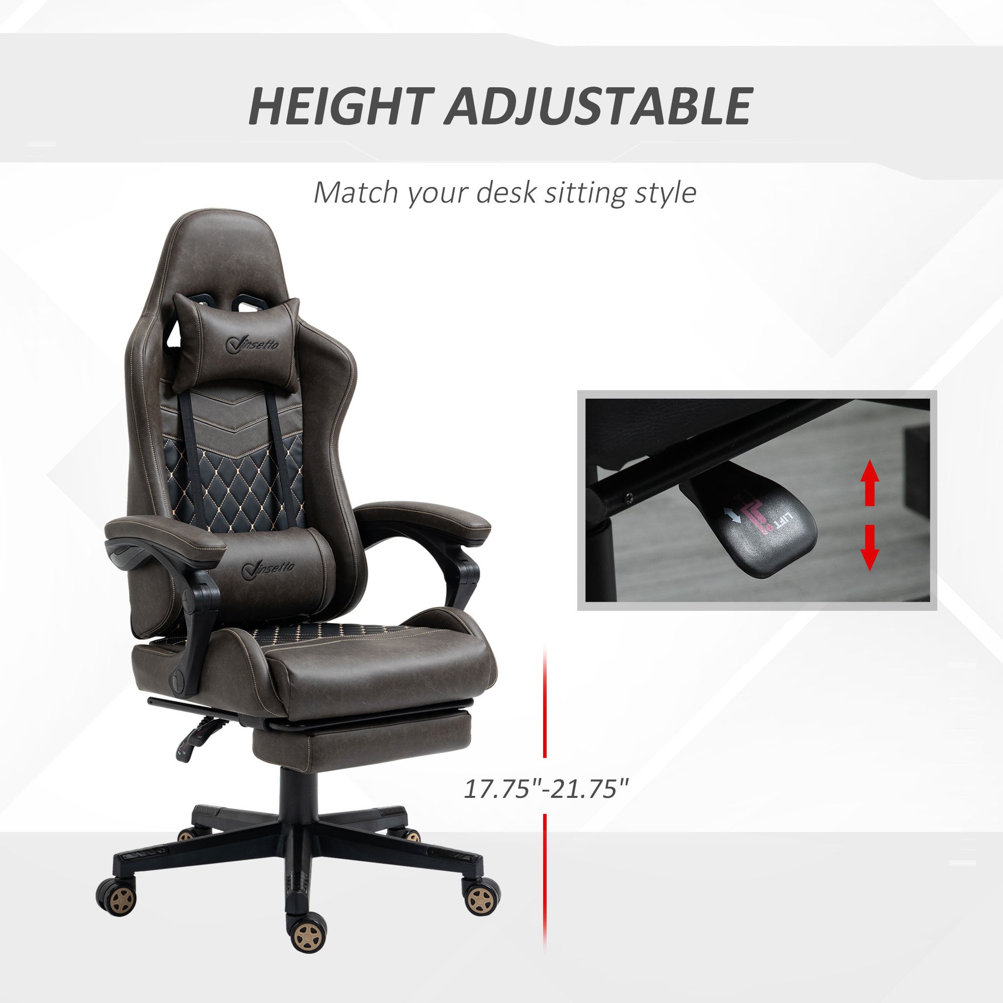 Racing Gaming Chair Diamond PU Leather Office Gamer Chair High Back Swivel Recliner with Footrest