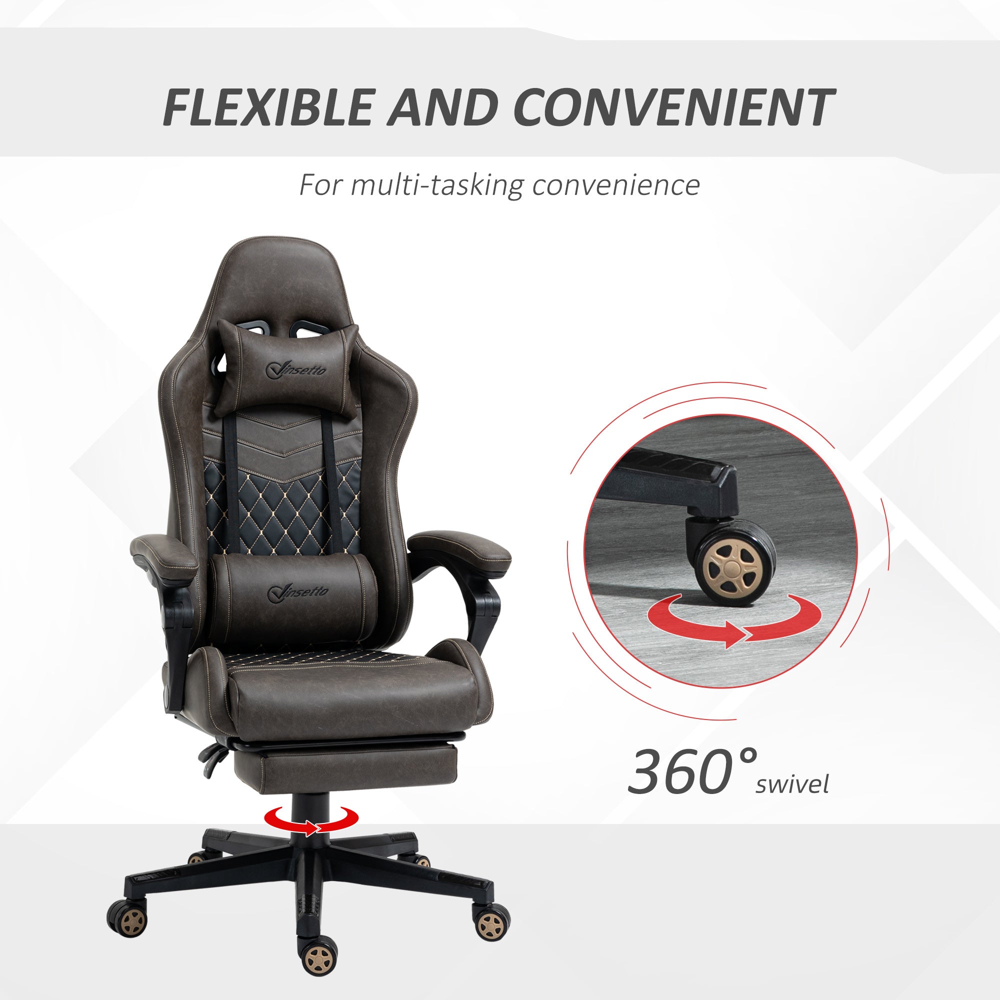 Racing Gaming Chair Diamond PU Leather Office Gamer Chair High Back Swivel Recliner with Footrest