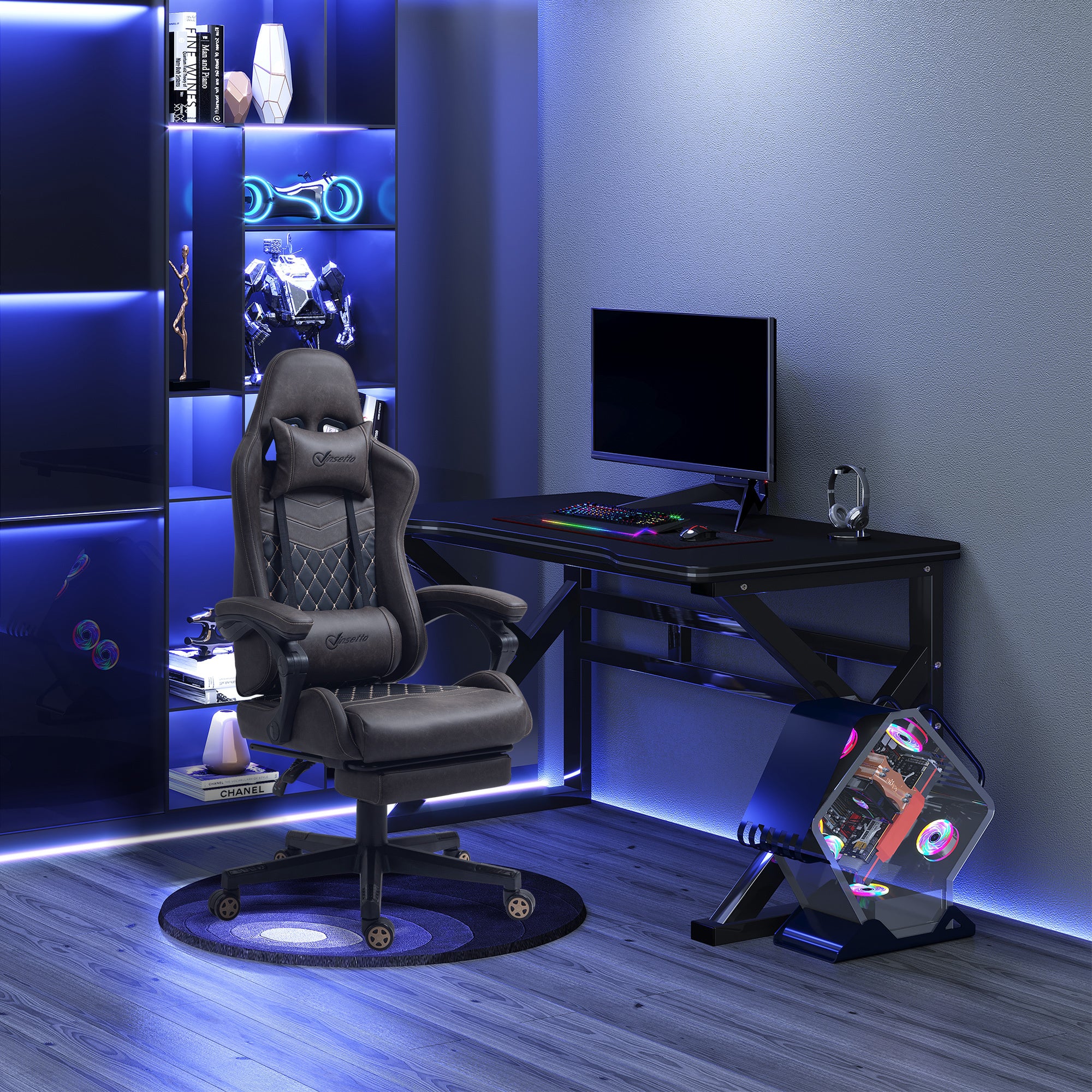 Racing Gaming Chair Diamond PU Leather Office Gamer Chair High Back Swivel Recliner with Footrest