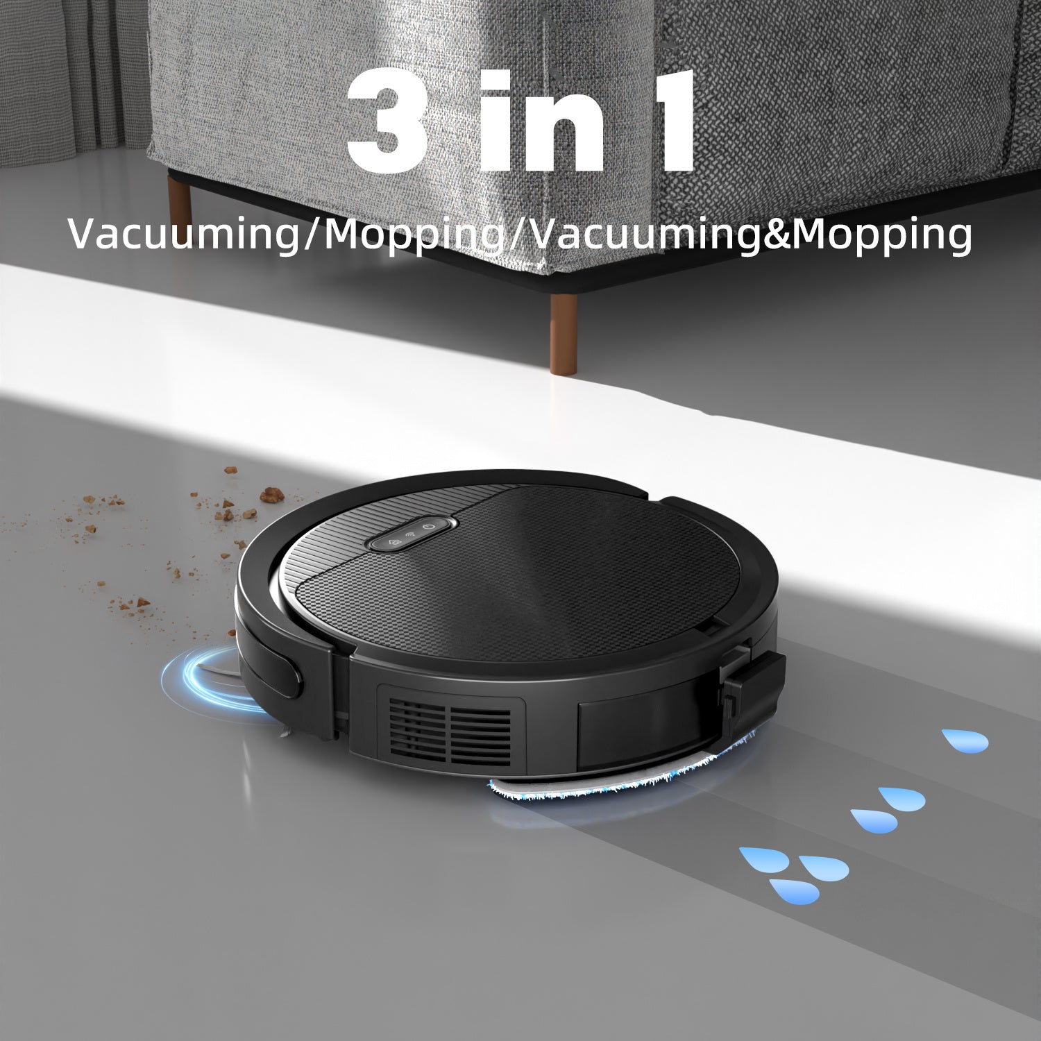 Robot Vacuum And Mop, 3 In 1 Combo Cleaner For Home With Pet Hair And Hard Floor, 5000Pa Suction, 120 Mins Run Time,Self-Charging,Super Thin Body